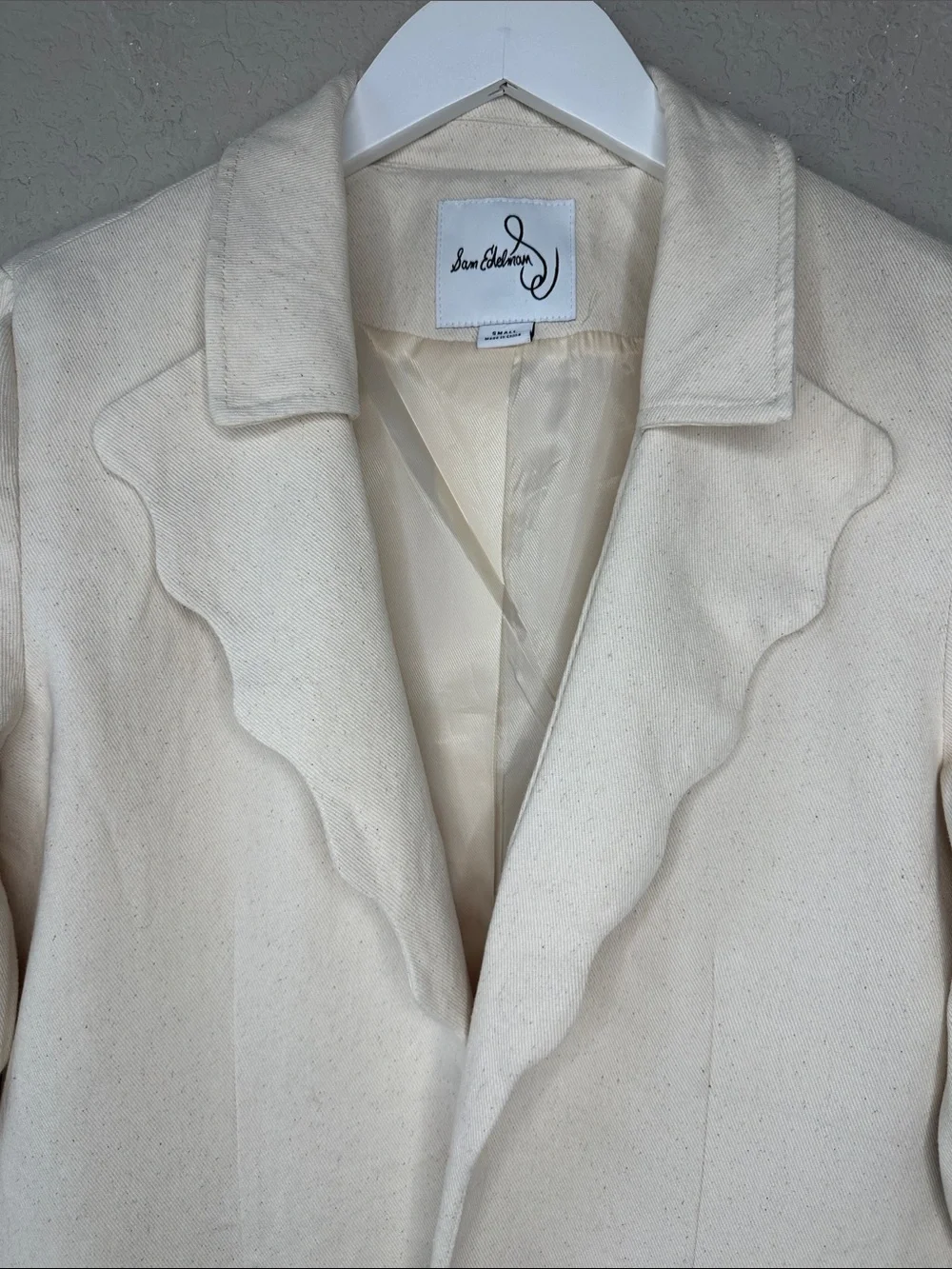 Sam Edelman 100% Cotton Canvas Zander Blazer Size Small Cream Scalloped Edges